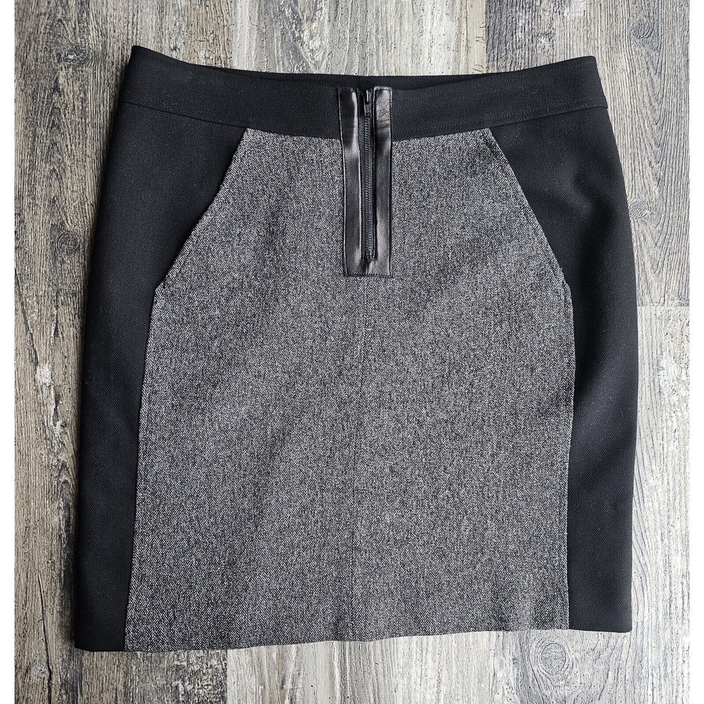 Rebecca Taylor Tweed Pencil Skirt Size 6 Colorblock Panel Combo Gray & Black